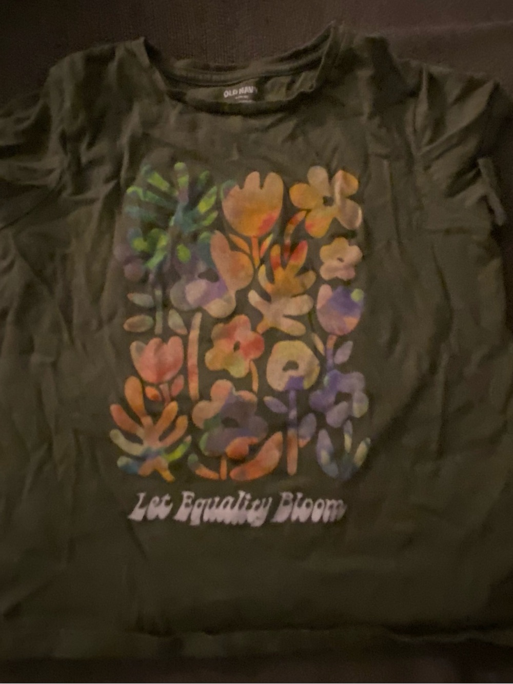 Old Navy Black Tee with Multicolor Floral Graphic